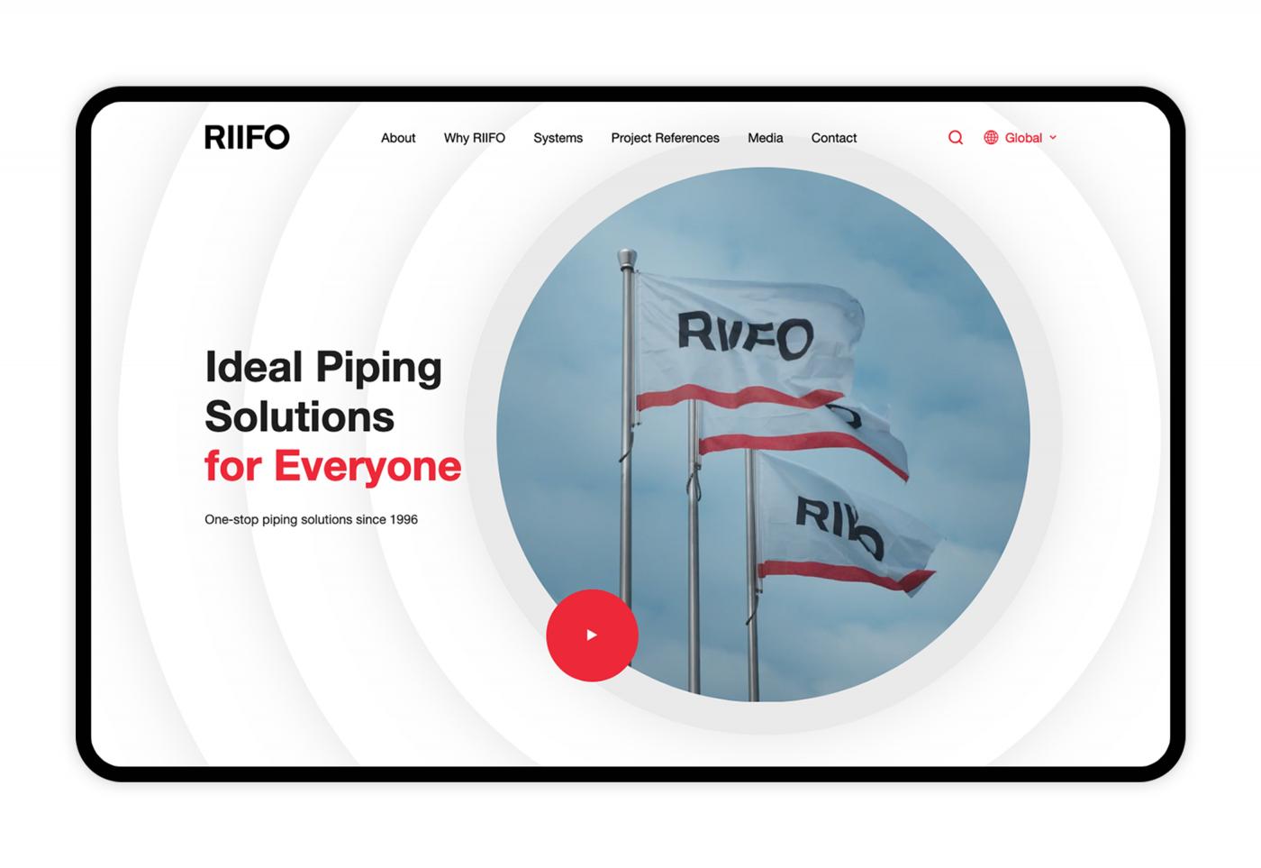RIIFO 国际化官网首页首屏展示 Ideal Piping Solutions for Everyone 品牌主张